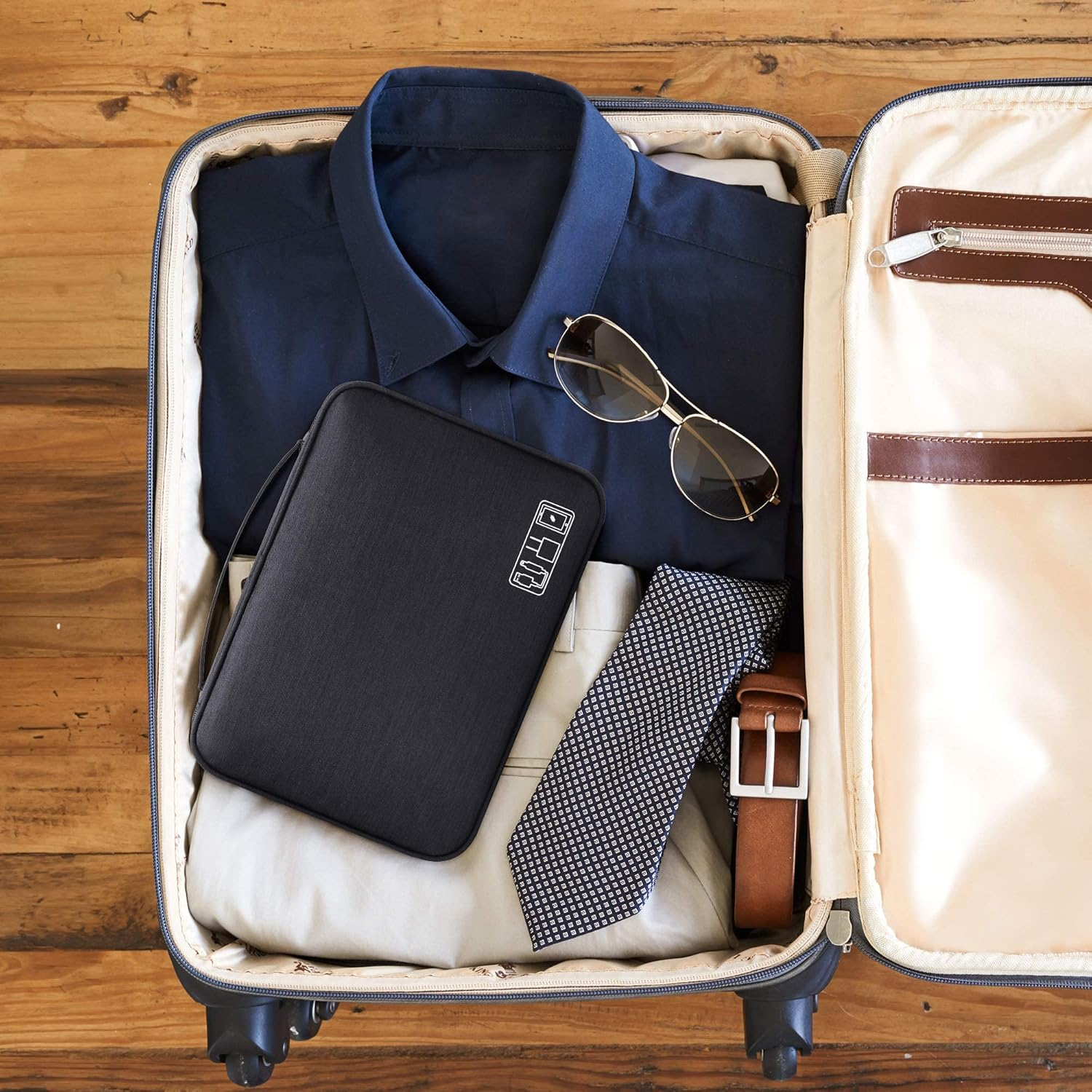 YOKONICO Electronics Organizer Bag &ndash; Double Layer Cord Organizer Travel, Waterproof Cable Organizer for Cords, Chargers, Earphones, USB, SD Cards,Tablet, Power Bank & Electronic Accessories - Soft Grey image number 2