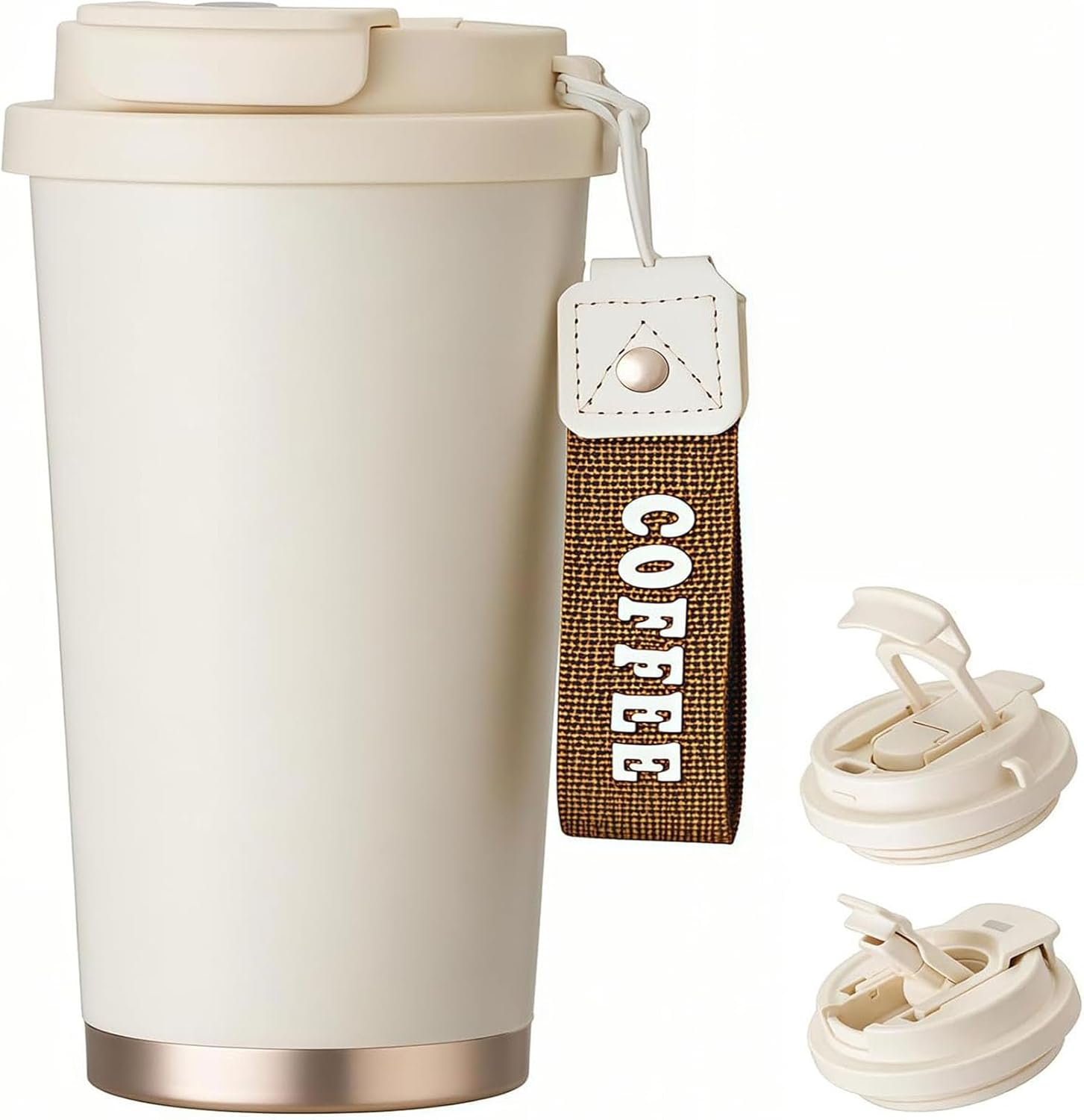 XHOMI Thermos Coffee Mug with Straw Made of Stainless Steel, 530 Ml Leak-Proof Insulated Mug with Lid for Hot & Cold Drinks (White)