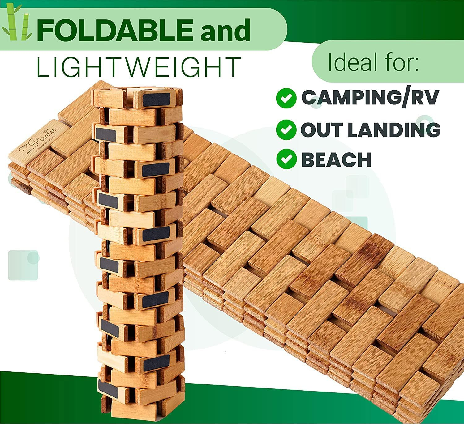 QUHUOYAO Bamboo Bath Mat, Natural Bamboo Wood Bath Mat, Bamboo Floor Mat, Non Slip for Spa Tub and Kitchen, 15.7" X 23.6" Brown image number 2