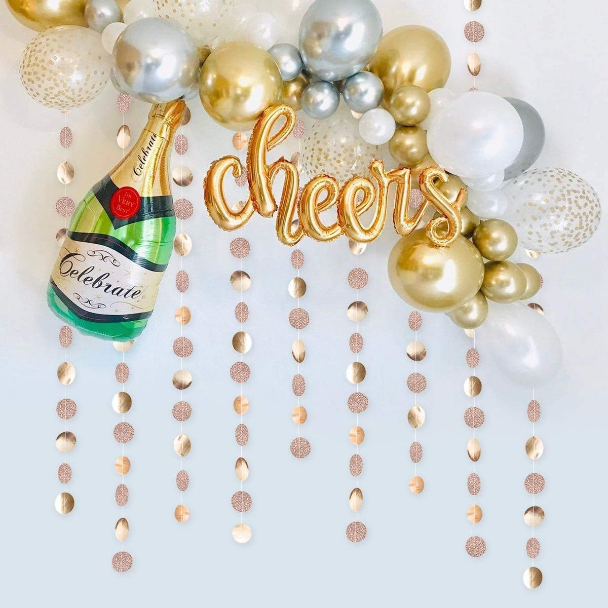 Dayavo 8 Pack Circle Dots Garland, Glitter Champagne Gold Party Decorations, Paper Garland, Totally 104 Ft image number 6