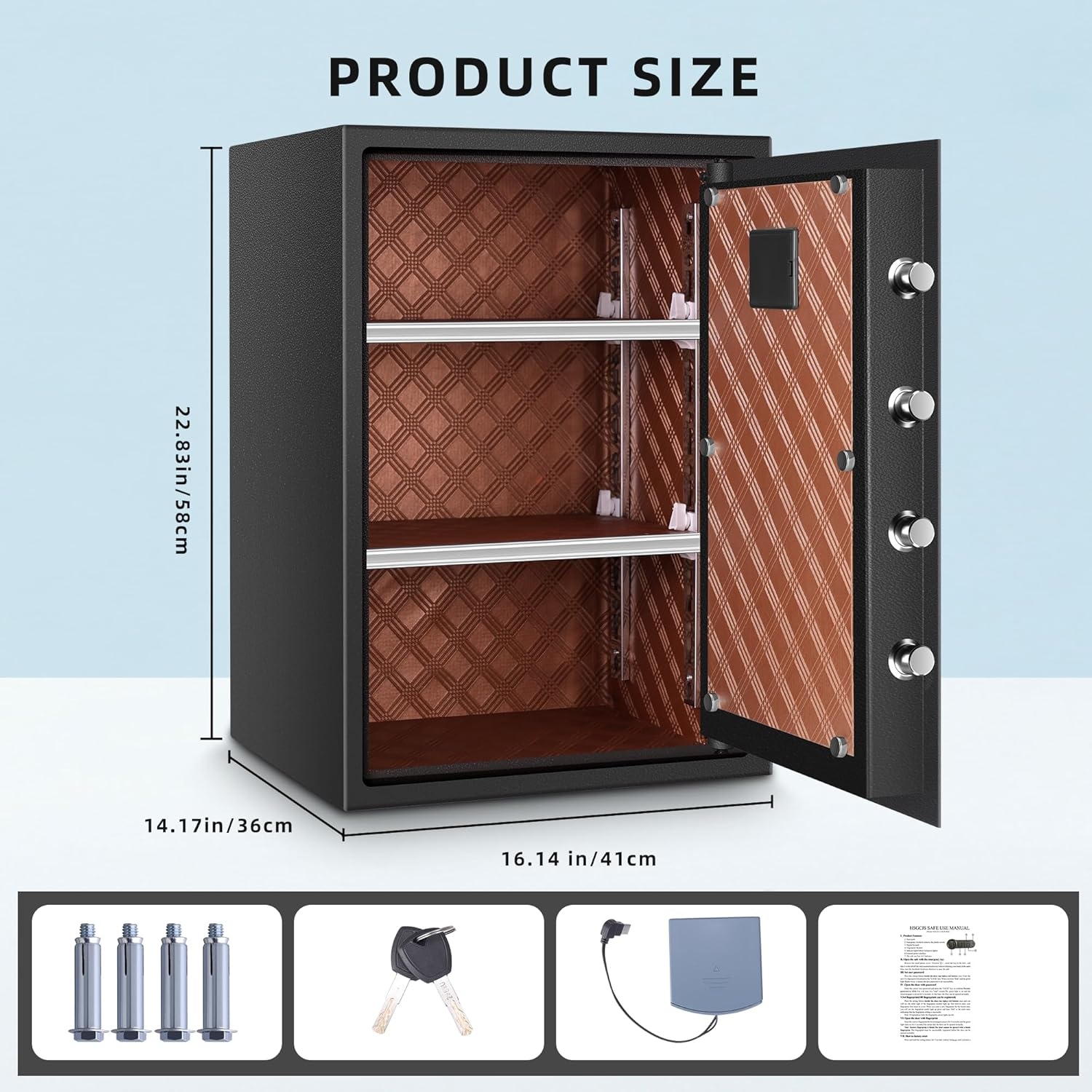 HSGCJS Large Fingerprint Safe &ndash; 3.02 Cubic Feet,Biometric Fingerprint Home Safe Box with Digital Keypad,Security Safe with Induction Light and Leather, Money Box for Jewelry Cash Document Valuables image number 4