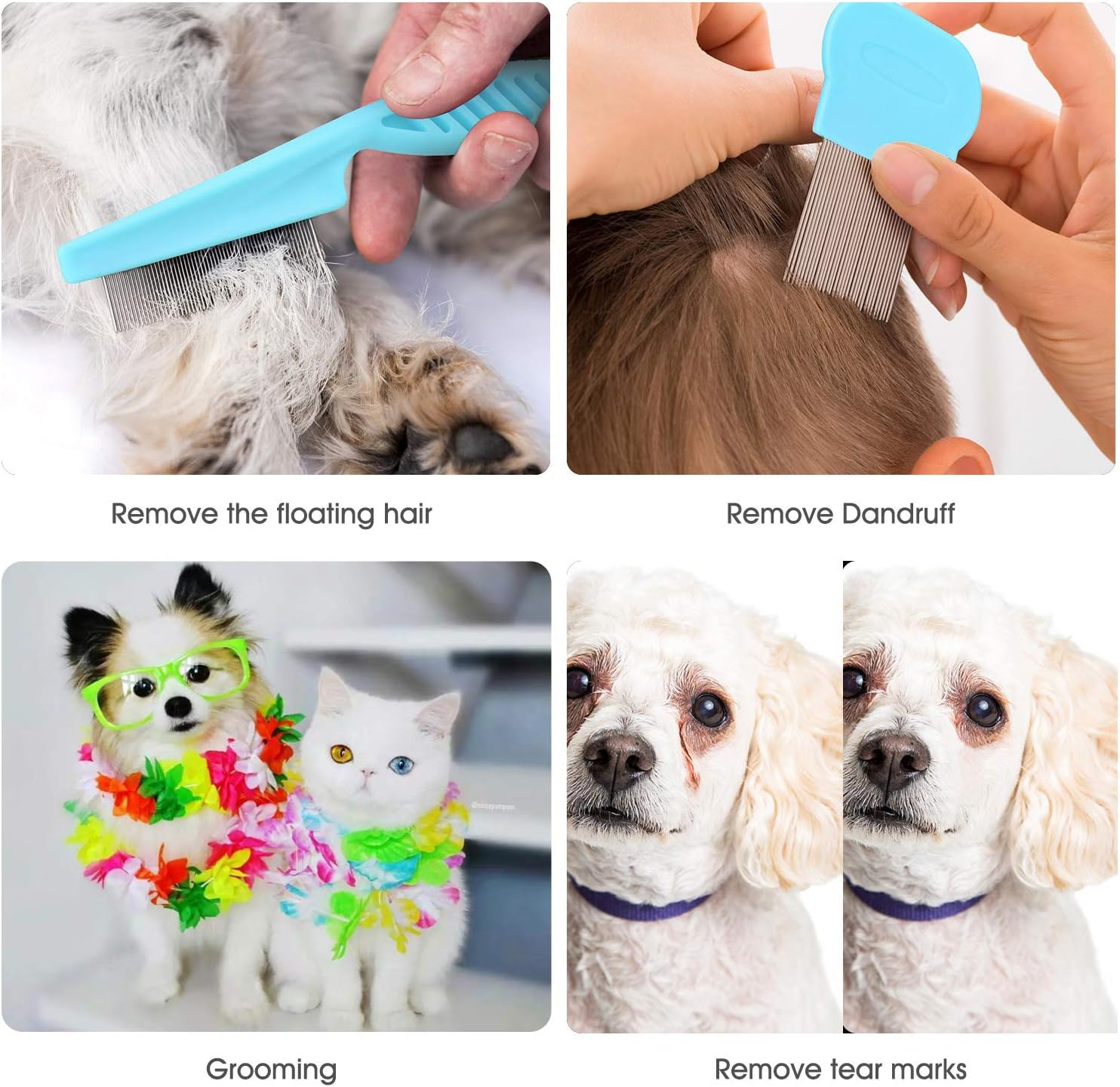 Cat & Dog Grooming Set - Fine Tooth Comb for Removing Dandruff Flakes & Hair (Blue)