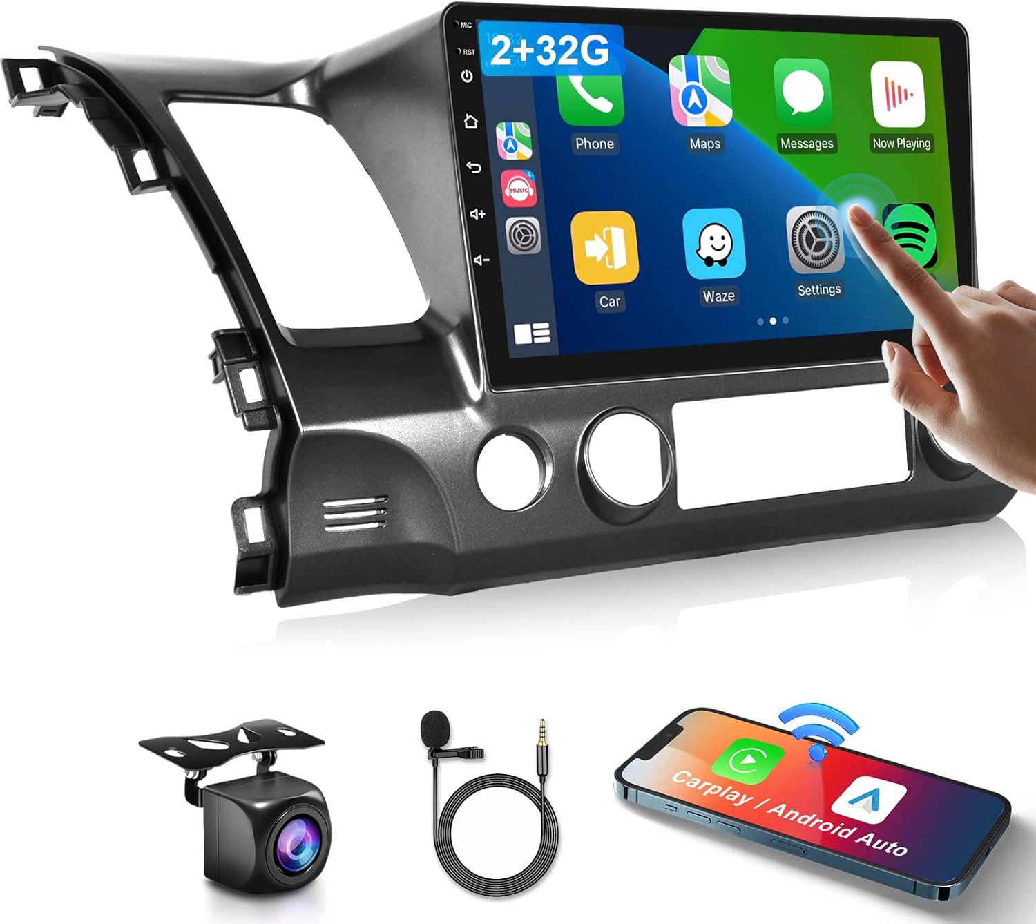 2G+32G Car Stereo for Honda Civic 2006 2007 2008 2009 2010 2011 with Wireless Carplay Android Auto, 10.1" Touchscreen Android Car Radio Support Bluetooth Wifi GPS USB Mirror Link Backup Camera image number 1