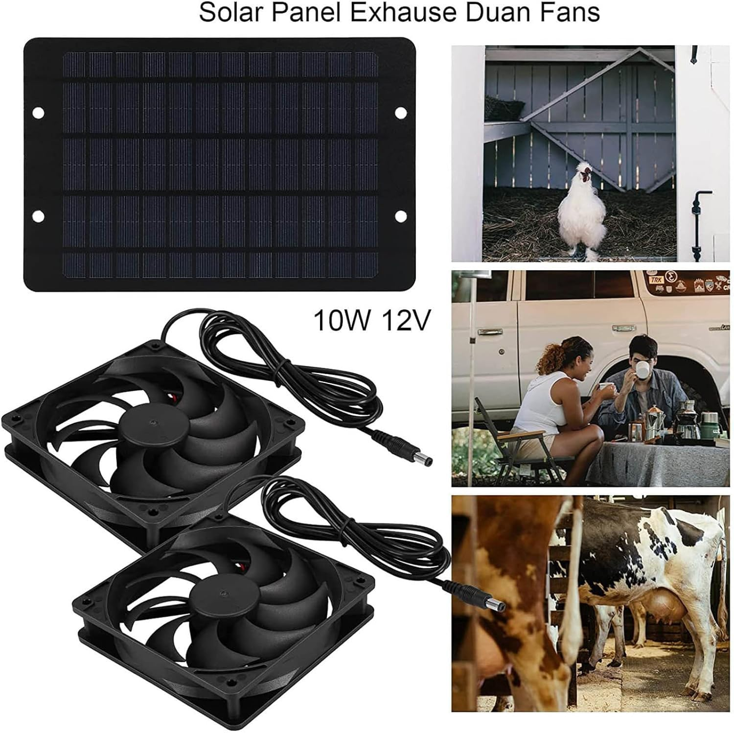 Chicken Coop Solar Fans Solar Powered Fan, 10W Solar Panel Waterproof with Dual Solar Exhaust Fan for Greenhouse, Shed, Chicken Coop, Pet Houses, Dog House, RV