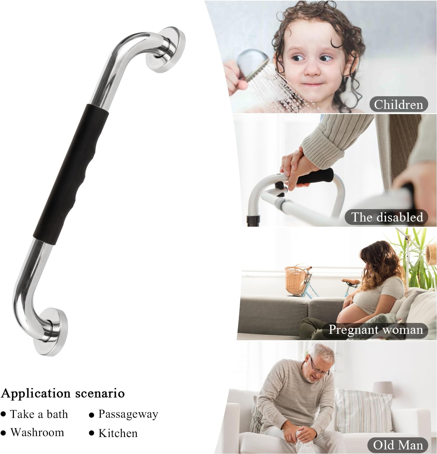 Sunzone 2 PCS Shower Grab Bar,20-Inch Stainless Steel Bathroom Shower Handle,Grab Bars for Bathroom,Safety Hand Rail Support,Assist Bath Handle for Elderly,Handicap,Senior image number 1