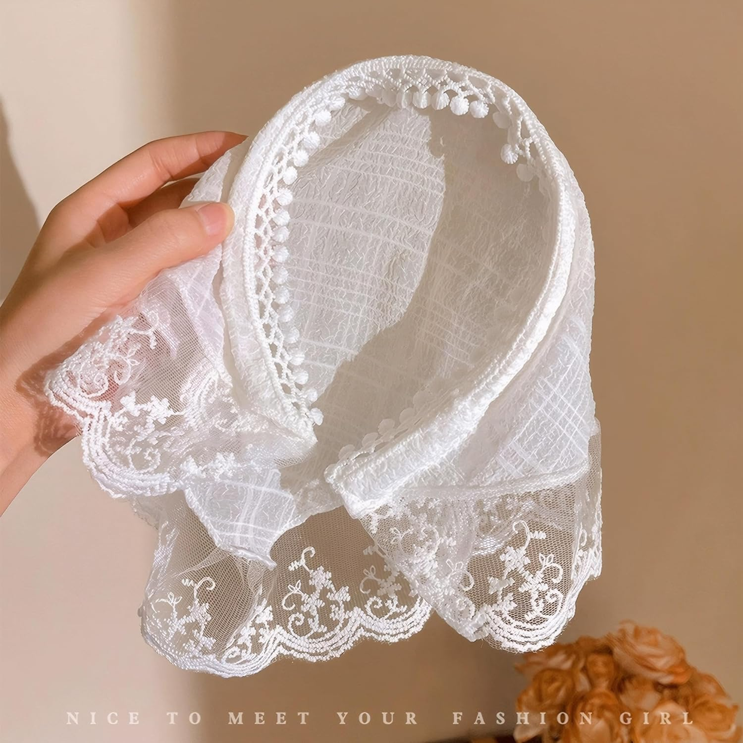 Kintiva Lace Hair Bandana Scarf for Women, Boho Triangle Headband Turban (White) image number 1