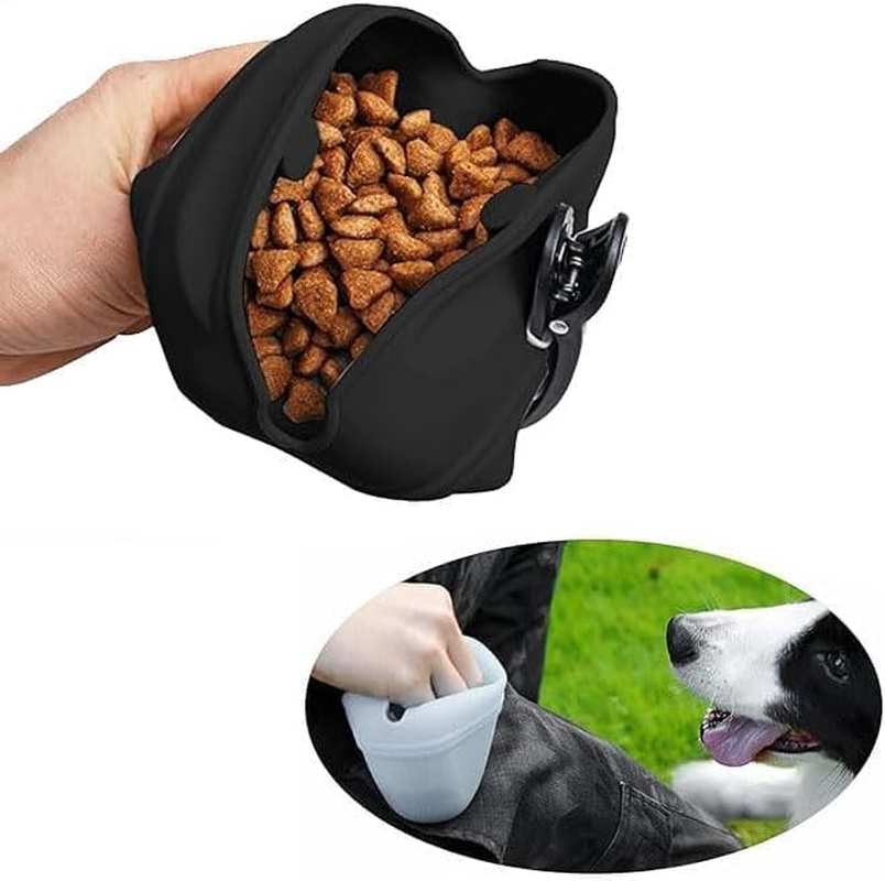 Liyquint 2PCS Silicone Dog Treat Pouch, Portable Dog Training Bag with Magnetic Closing & Waist Clip for Belt - Reward Feeding Pouch for Puppy Walks & Outdoors (Black+Sky Blue) image number 6