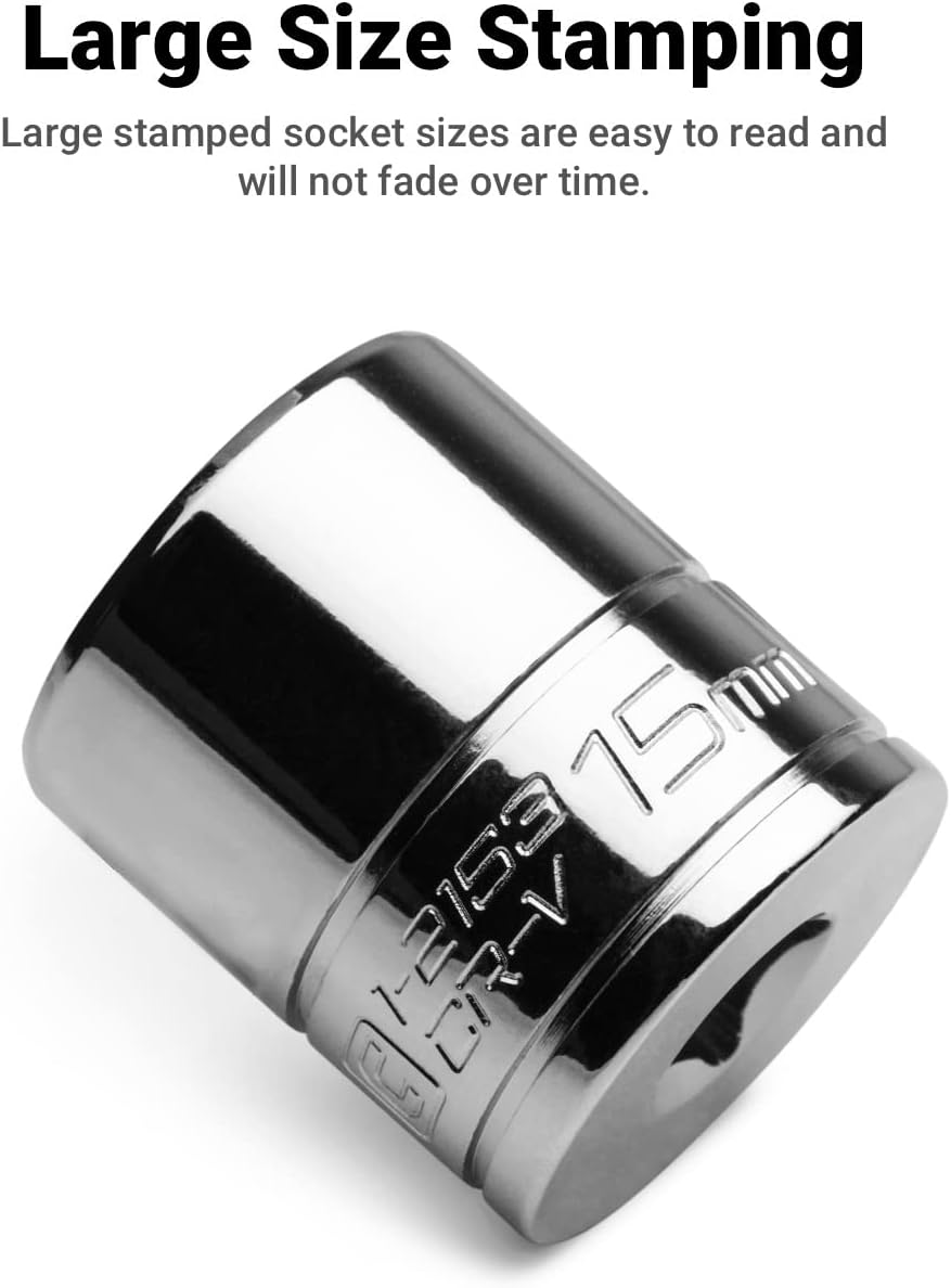 Capri Tools 3/8 In. Drive Shallow Chrome Socket Set, 6-Point, 8 to 22 Mm, 15-Piece image number 4