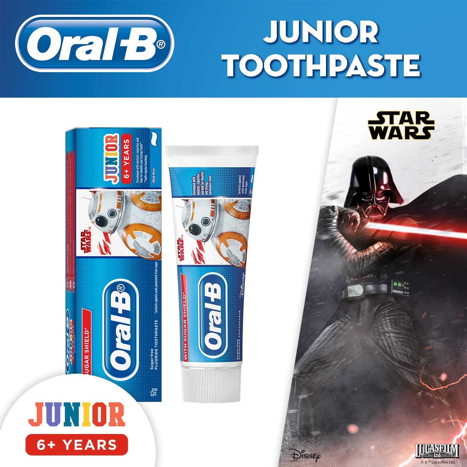 Oral-B Star Wars Junior 6Plus Years Toothpaste Mild Mint, 92G (Pack of 3) image number 6