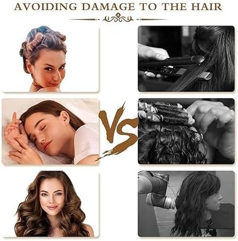 4 PCS Heatless Hair Curler with Hook + 1 PCS Kerchief, Overnight Heatless Curls Blowout Rods for All Hair Types, Soft Hair Roller for Sleeping, Overnight Blowout Curls without Heat (Brown, Large) image number 1