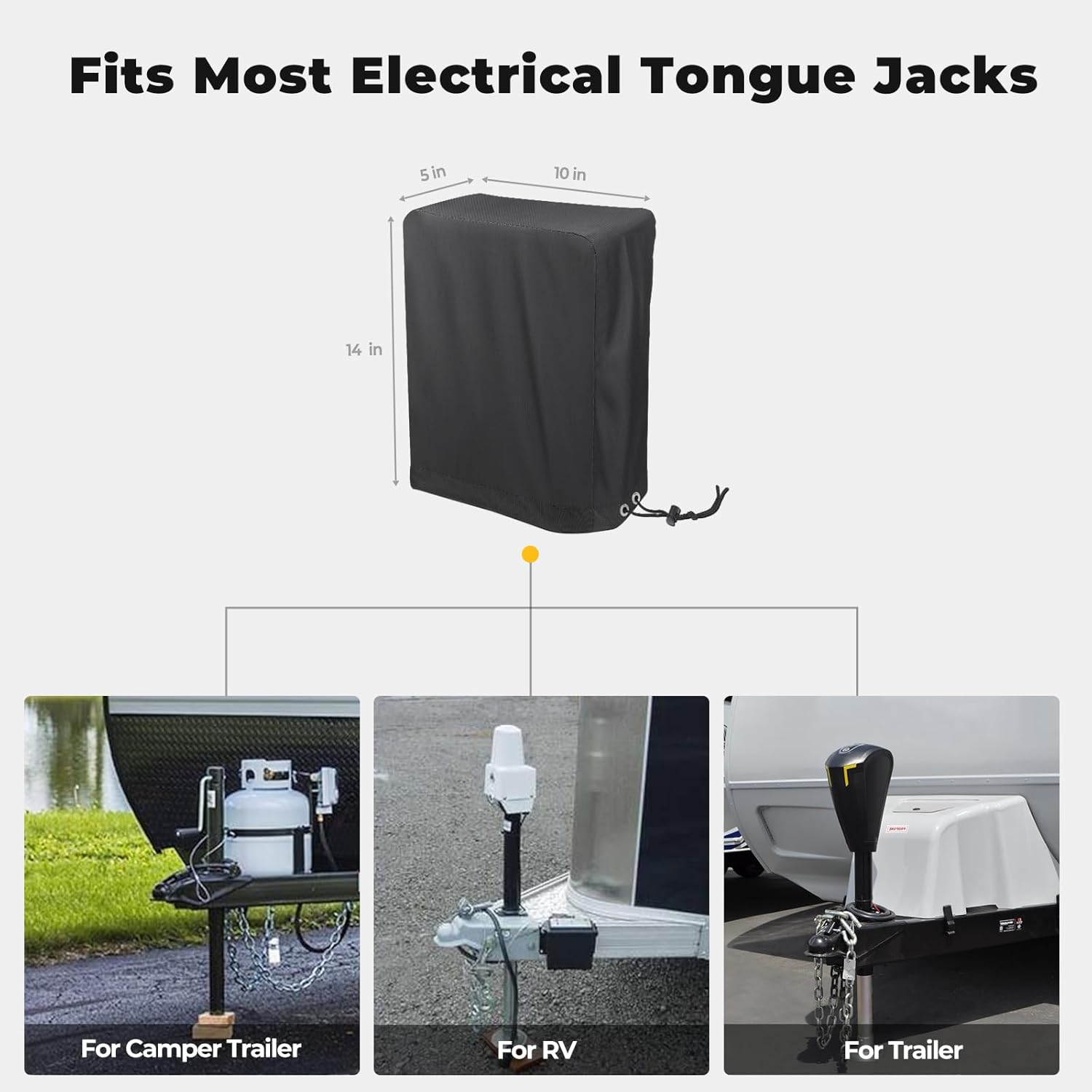 Bougerv Electric Tongue Jack Cover 600D Universal Trailer RV Electric Tongue Jack Protective Cover (Large Size 14H X 5W X 10D) image number 2