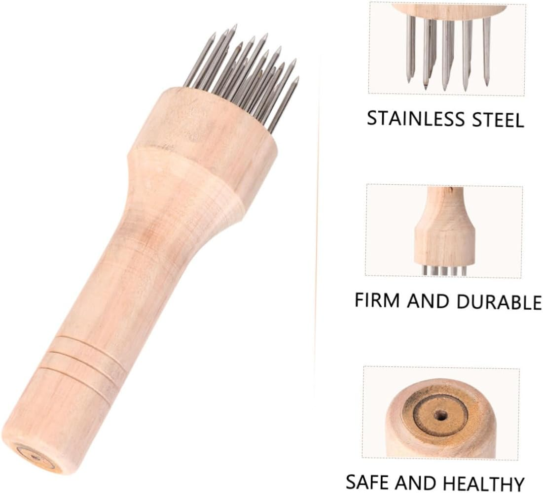 OFFSCH Meat Tenderizer with Wooden Handle Stainless Steel Needle Loosening Machine for Beef Pork Chicken Efficient Kitchen Tool for Tenderizing Meat Texture and Reducing Cooking image number 3