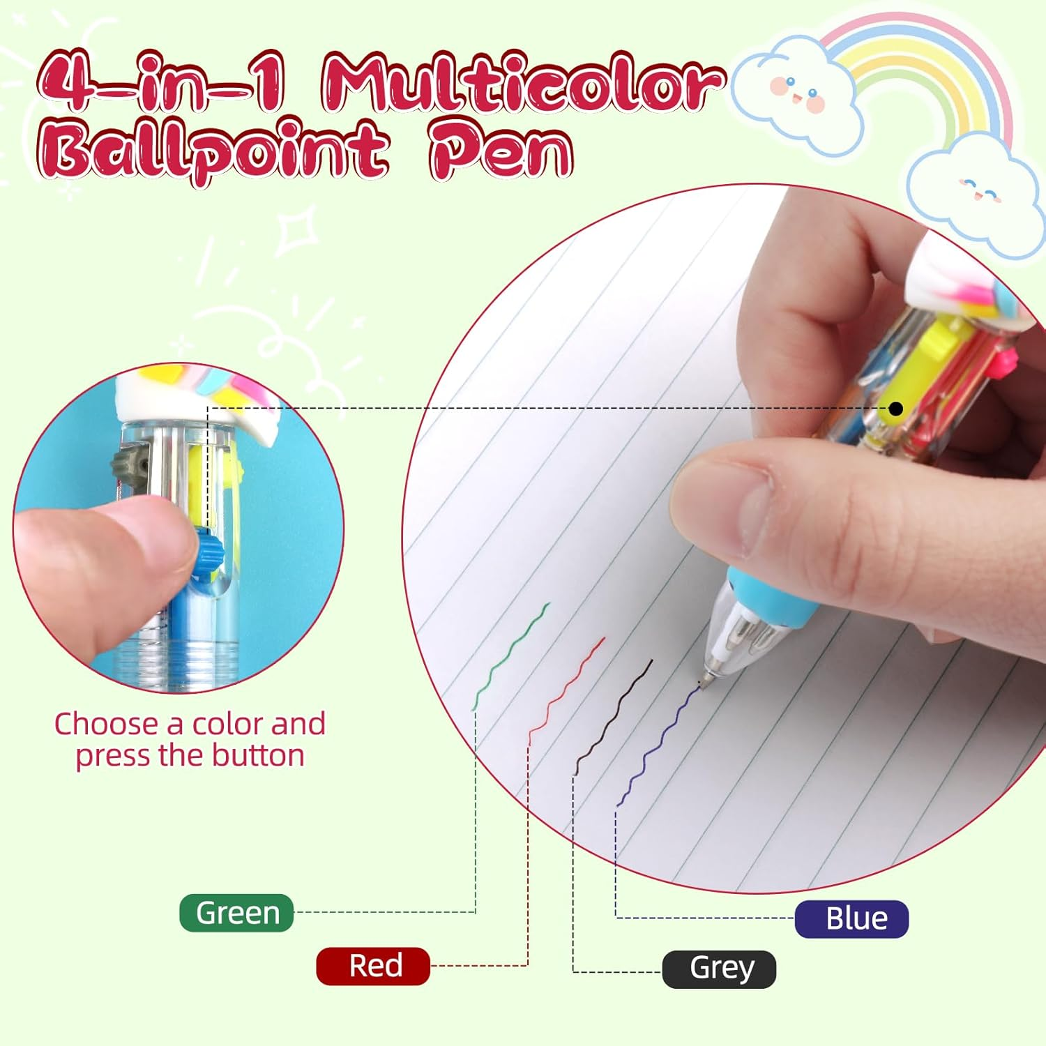 24 Pcs Mini Multicolored 4-In-1 Cute Retractable Ballpoint Pens for Kids Party Bag Fillers, Fun Novelty Cartoon Multi Color Ballpoint Pen Bulk for Classroom School Supplies Party Favors Girls image number 2
