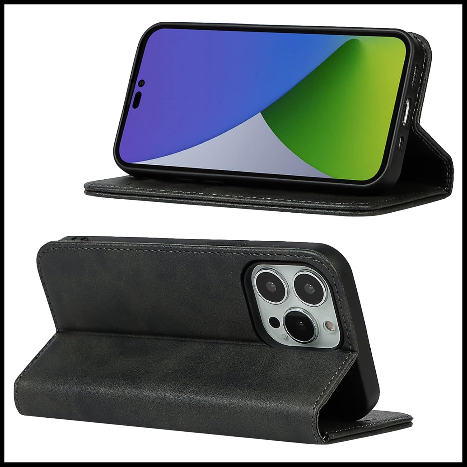 Iphone 15 Pro Max Wallet Case FROLAN Premium PU Leather with Credit Card Holder Slot Flip Drop Protection Shockproof Cover 6.7 Inch(Black) image number 2