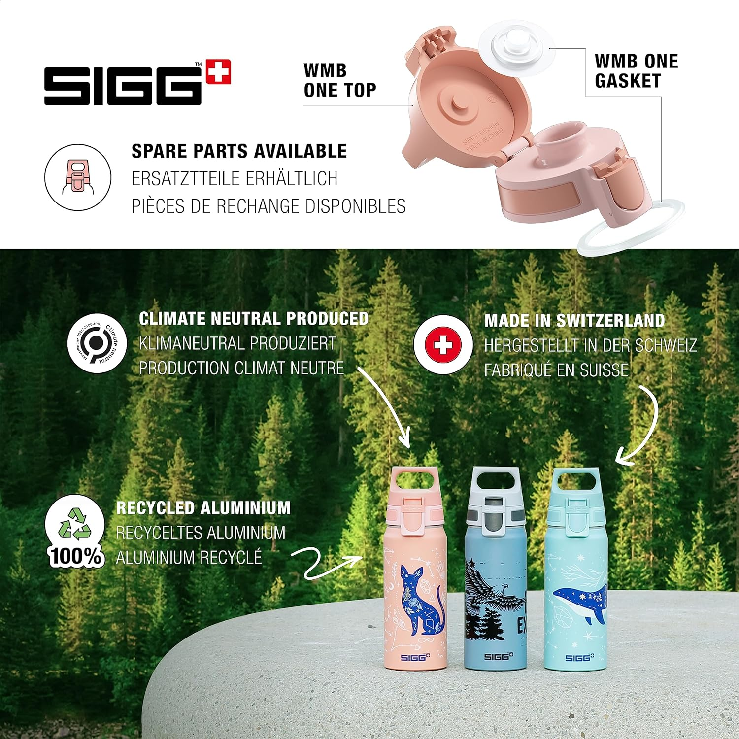 SIGG - Aluminium Kids Water Bottle - WMB ONE My Universe - Suitable for Carbonated Beverages - Leakproof - Lightweight - BPA Free - Climate Neutral Certified - Light Pink - 0.6L - 21 My Universe image number 3