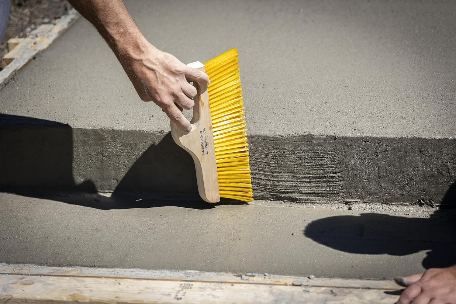 MARSHALLTOWN Handle Brush, Medium Yellow Polypropylene 3 Inch Bristles, Offset Handle for Comfort, Texturing Concrete in Curbs, Gutters, and Other Hard to Reach Areas, YP985M image number 1