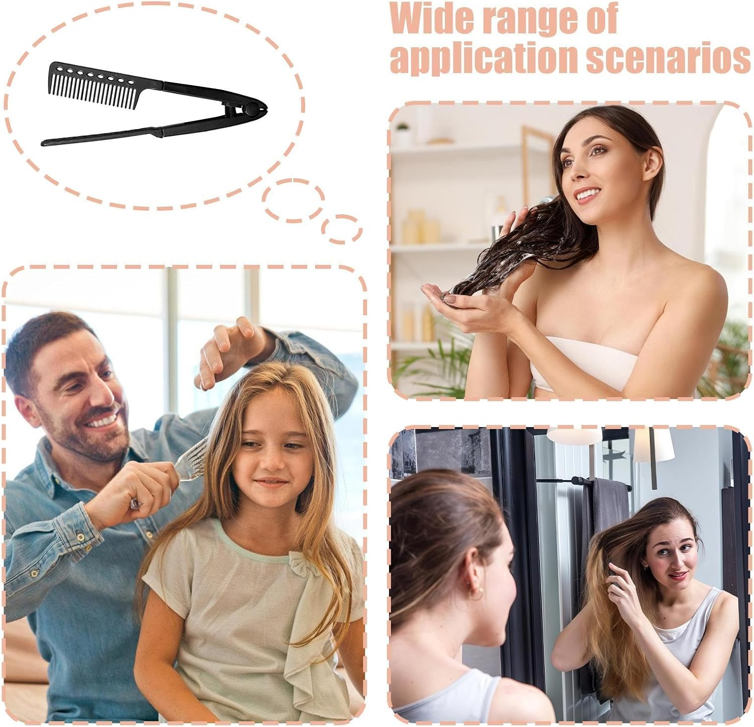 Wezalget Women Hair Straightening Comb | V Type Hair Straightening Comb for Flat Iron - Non-Slip Wet Dry Hairdressing Equipment for Ladies Girls Home Salon Hotel Dorm Business Trips - Pink image number 5