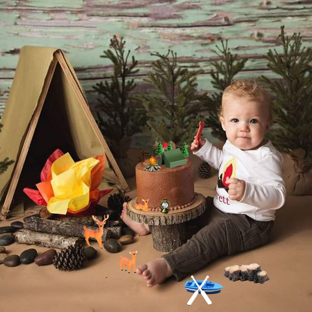 15PCS Camping Cake Decorations - Camping Cake Toppers Fireside Camp Decor Set for Kids Camper Camping Fans' Birthday Party Cake Decors image number 3
