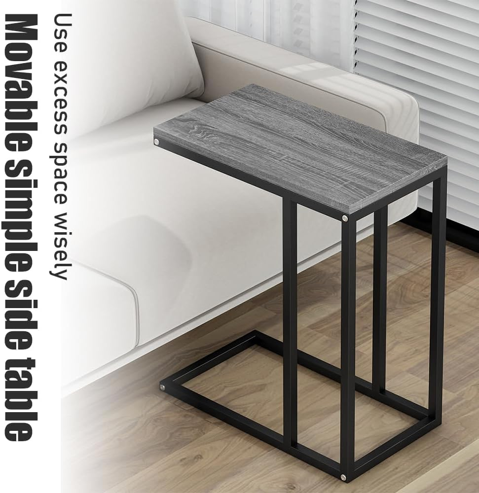 C-Shaped Side Table, Coffee Table with Metal Frame, Easy to Assemble, Removable Minimalist Side Table, for Living Room, Bedroom, Balcony 45X25.5X63Cm image number 1