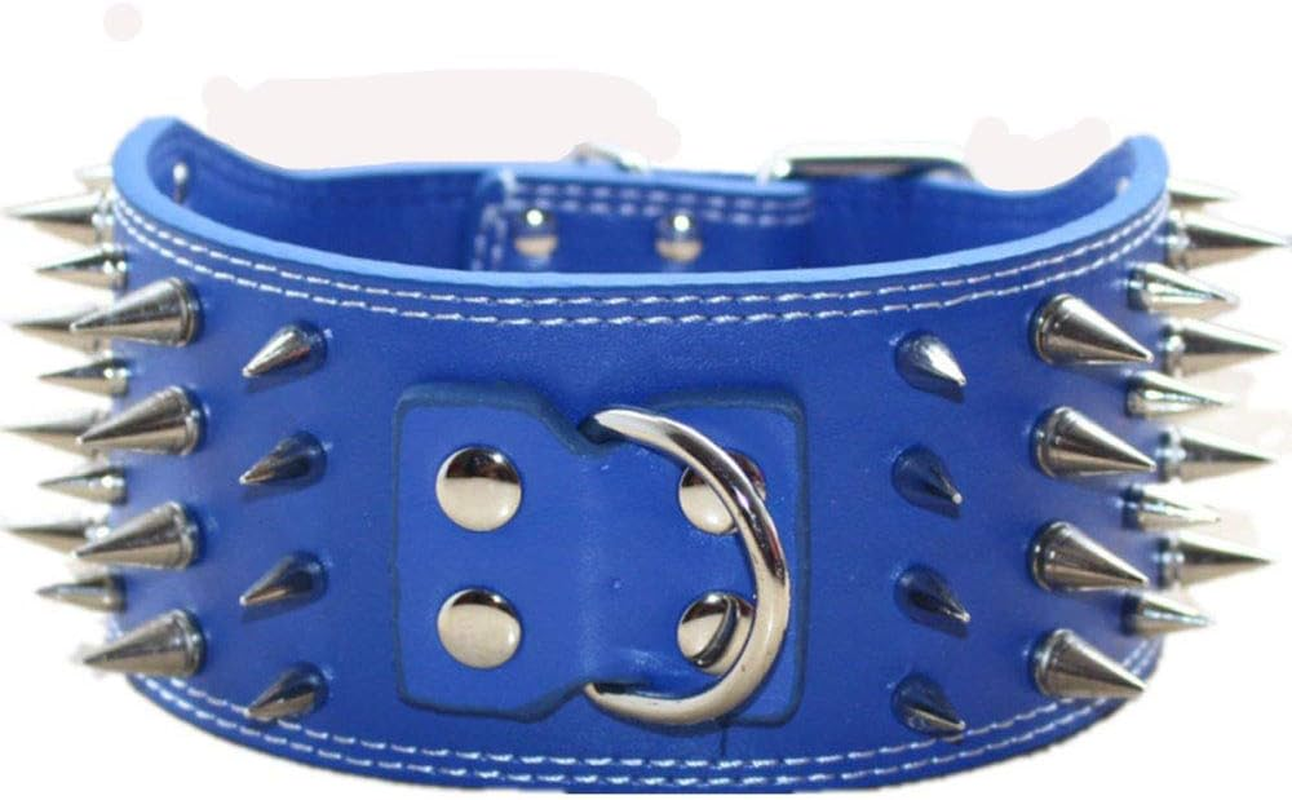 Haoyueer 3" Sharp Spiked Studded Leather Dog Collar for Training,Sports,Walking,Medium,Large,X-Large,For Pitbull,Labrador,Boxer(Black,L)