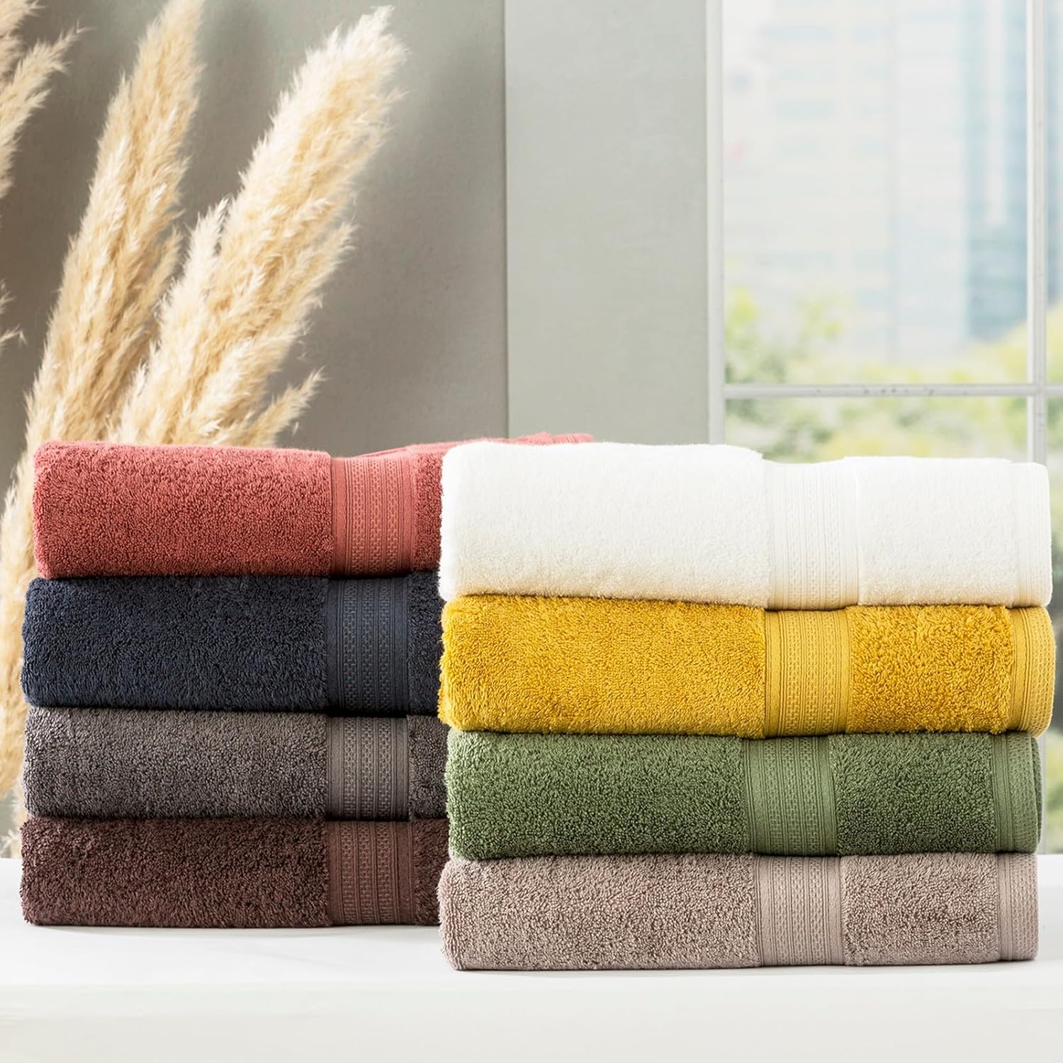 4Pc Renee Taylor Stella Bath Towel 140Cm Soft Bamboo Cotton 650 GSM Mustard image number 4