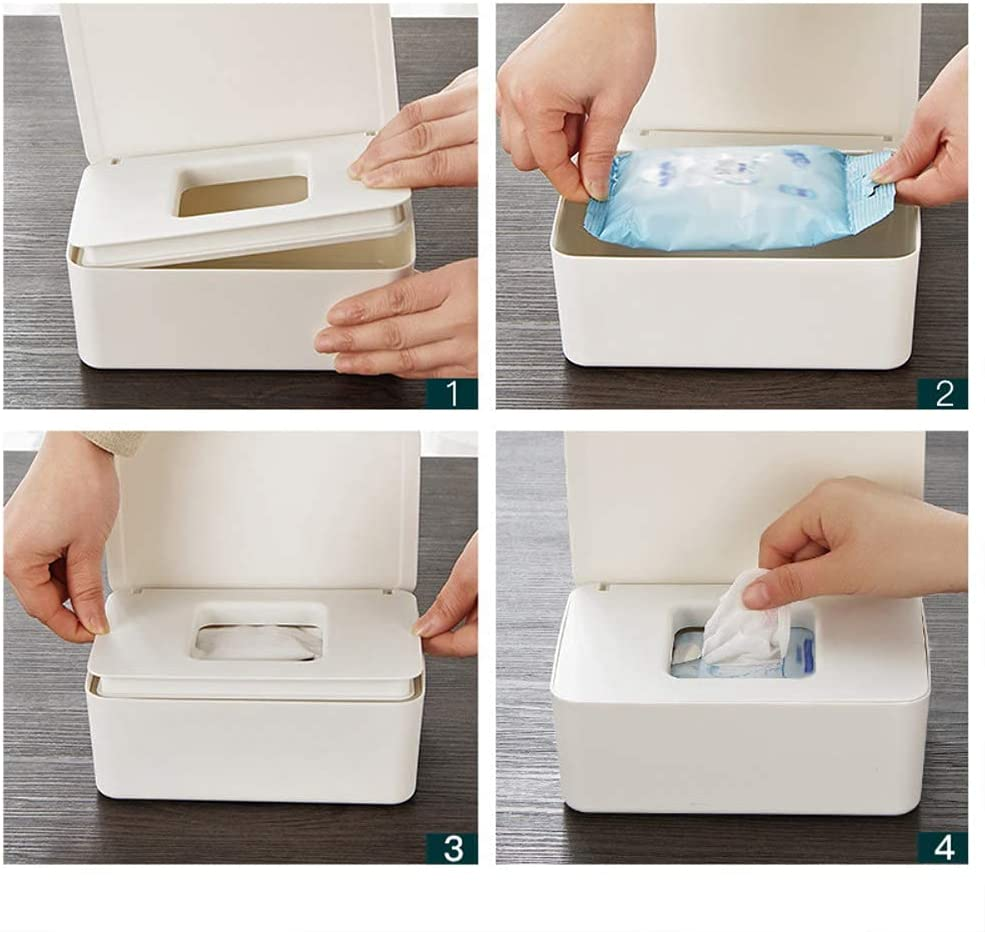 Baby Wipes Dispenser, Pull Wipes Dispenser with Moisture Seal Secure Lid,Baby Wipes Case Holder Keeps Wipes Fresh, Perfect Look Wipe Containers with Sealing Design (2 PCS, White)