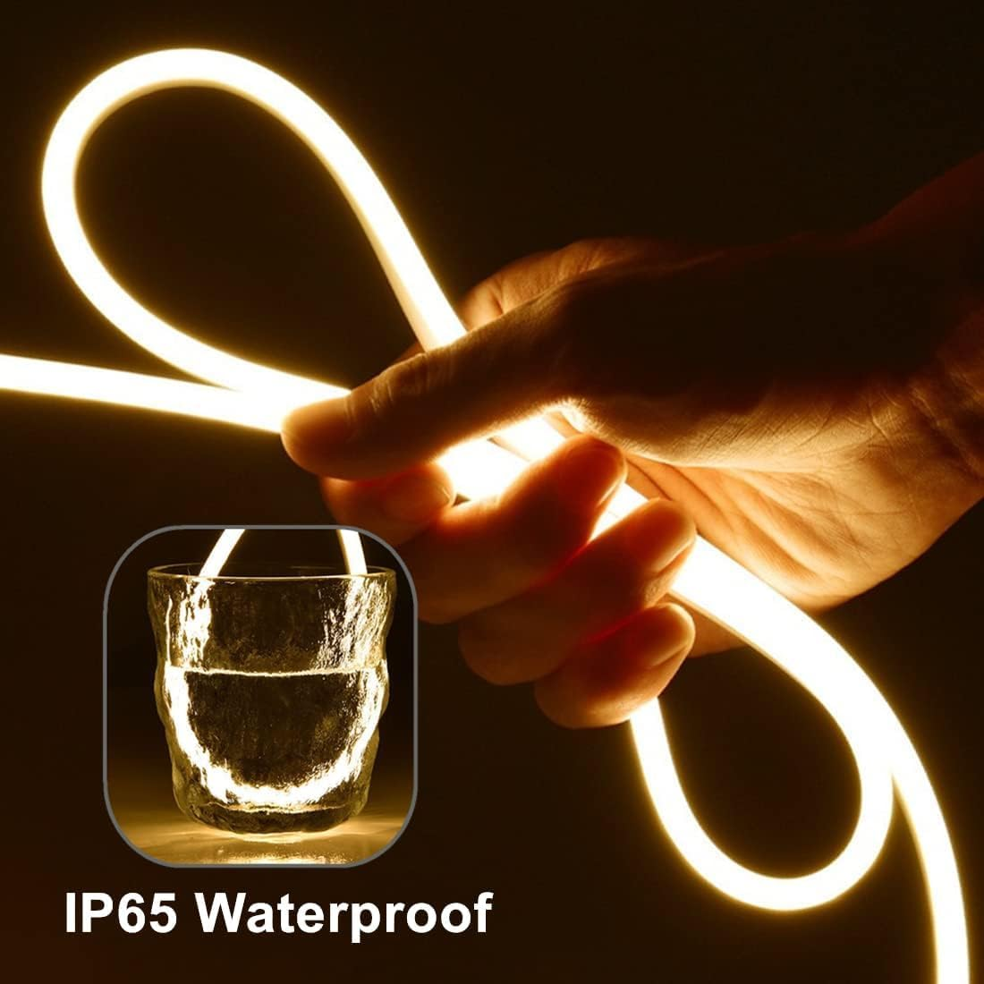 Dimmable Warm White LED Neon Strip Light 2M USB Powered Waterproof Flexible Silicone Rope Light Touch Dimmer Control for Bedroom & Home Indoor Decor