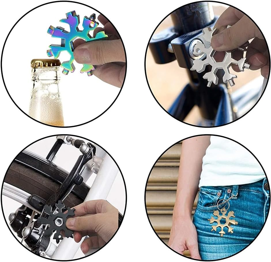 18 in 1 Stainless Multi-Tool Snowflake Keychain Wrench Screwdriver Bottle Opener (Rainbow) image number 1