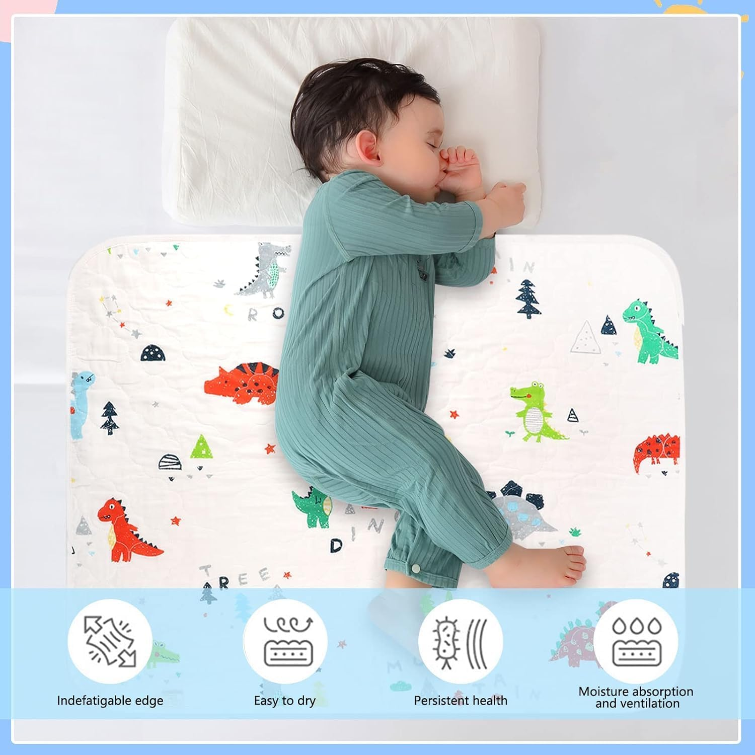 ZONEY 70 Cm * 90 Cm Potty Training Bed Pads, 5 Layers Material Waterproof Bed Wetting Mattress Protector, Bed Protector for Kids, Toddler Bed Wetting Sheets Mats Washable Fits Children (Dinosuar, S) image number 1