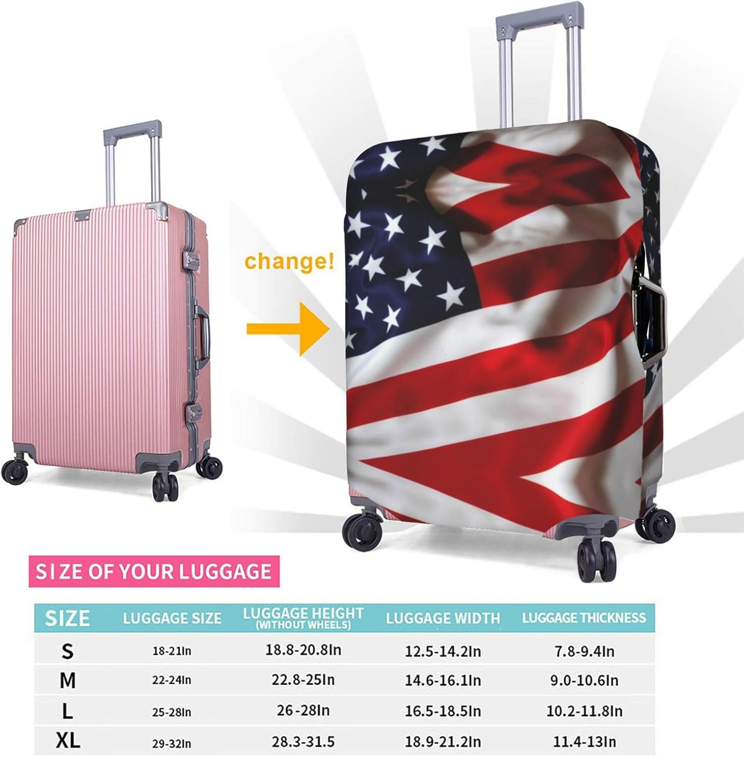 Obabo Dog Family Travel Luggage Cover,Washable Suitcase Cover Protector Anti-Scratch Suitcase Cover Fits 18-32 In, American Flag, L image number 3