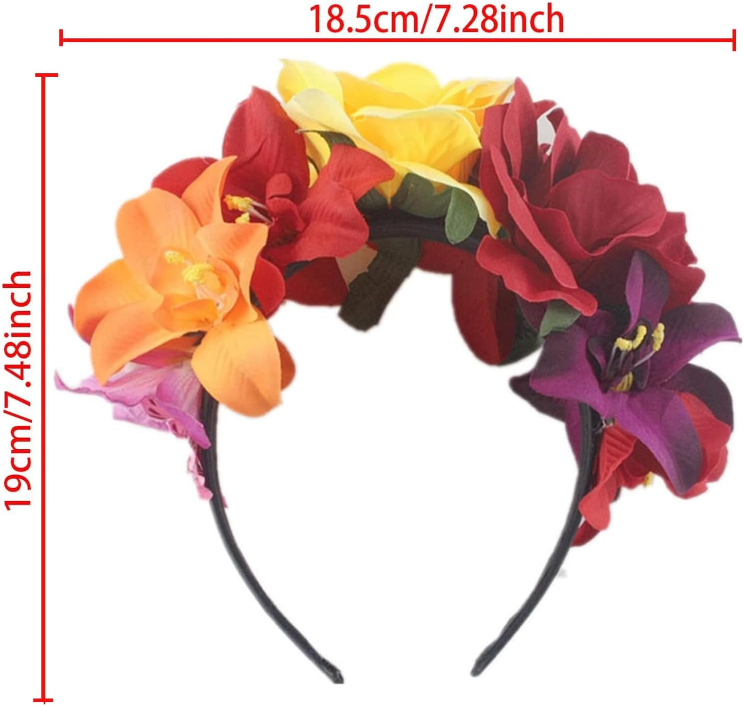 Lopsity Mexican Flower Crown Headband Hawaiian Frida Floral Rose Flower Crown Fake Flower Crowns Headbands for Women Party Costume (C) - C image number 2