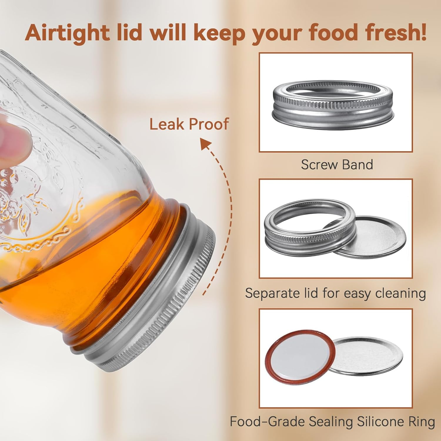 Mason Jars Set,Regular Mouth Spice Jar with Airtight Lids - Thicken Seasoning Spice Containers for Kitchen Organization and Storage (4 * 32Oz) image number 5