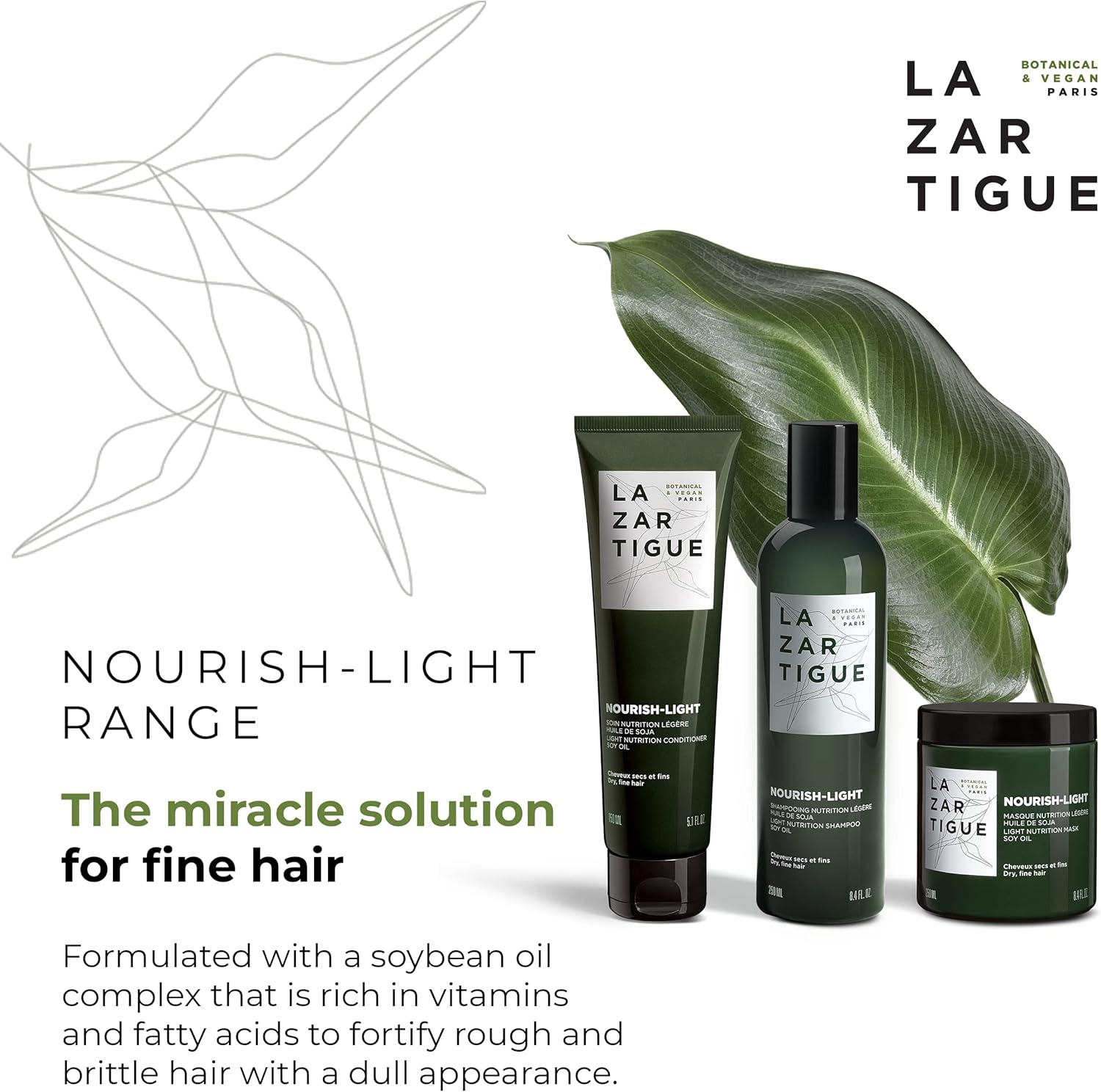 Lazartigue Nourish-Light Mask, Enhanced with the Richness of Soybean Oil, Strengthens Hair Fibers, Softens and Moisturizes Hair, 8.4 Fl Oz, Vegan, (10L01119B) image number 3