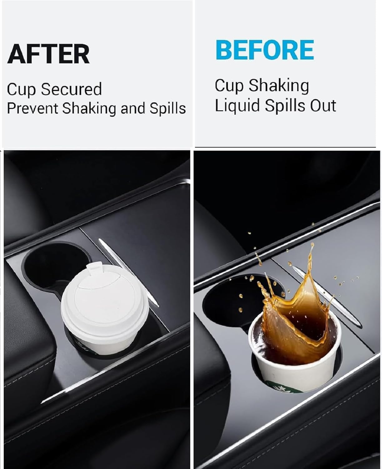 Lh-Tesla Model Y & Model 3 Center Console Cup Holder Insert - Compatible with 2021-2023 New Console Models, Black image number 5