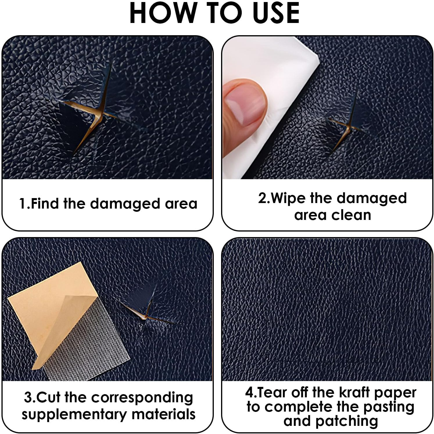 2 Pcs Self-Adhesive Leather Repair Patch, 20 X 30 Cm Black Waterproof Scratch & Wear Resistant Repair Allowance, Cuttable Kit for Sofa Chair Couch Furniture Jackets Handbags Car Seat Reupholster image number 4