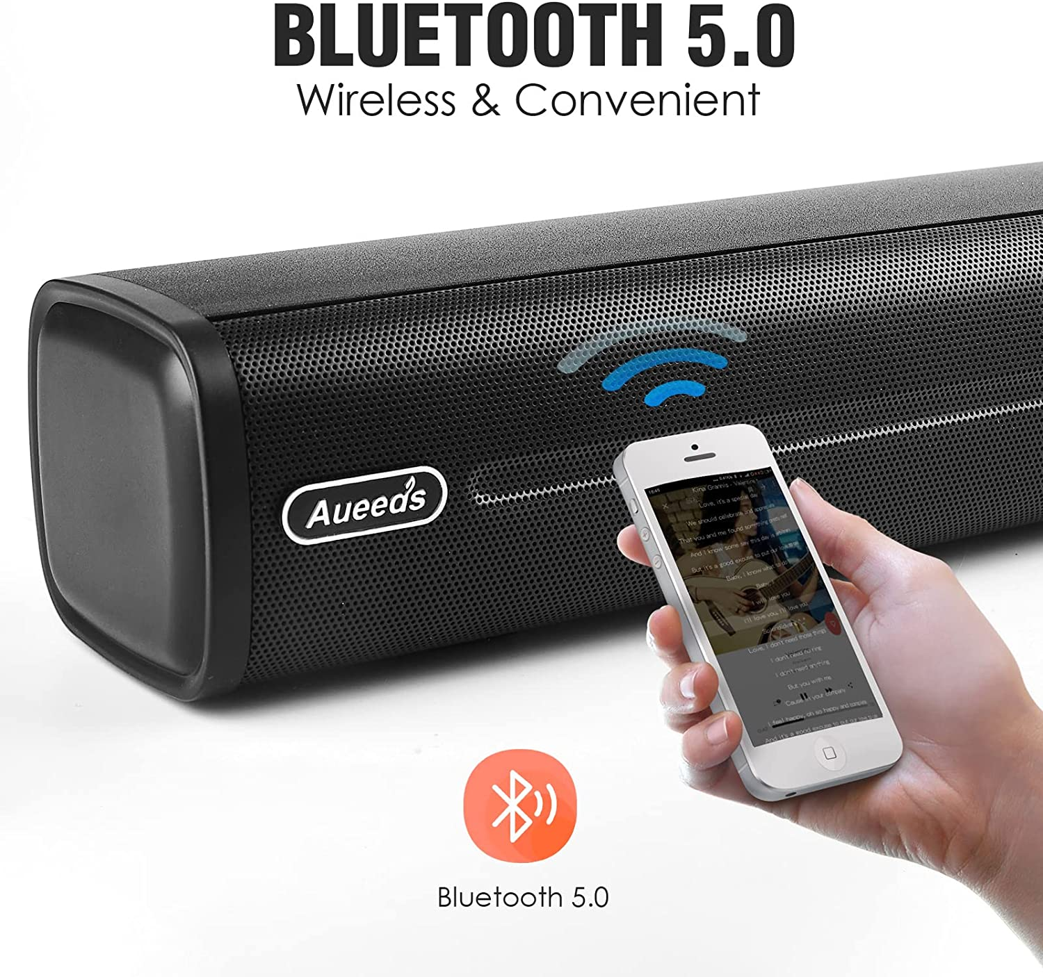 Small Soundbar for TV, Aux Sound Bar 50W 16-Inch Ultra Slim Mini Surround Soundbar TV Speakers System with Wireless Bluetooth 5.0 Optical AUX USB Connection, 3 Equalizer Modes, for 4K & HD Tvs image number 1