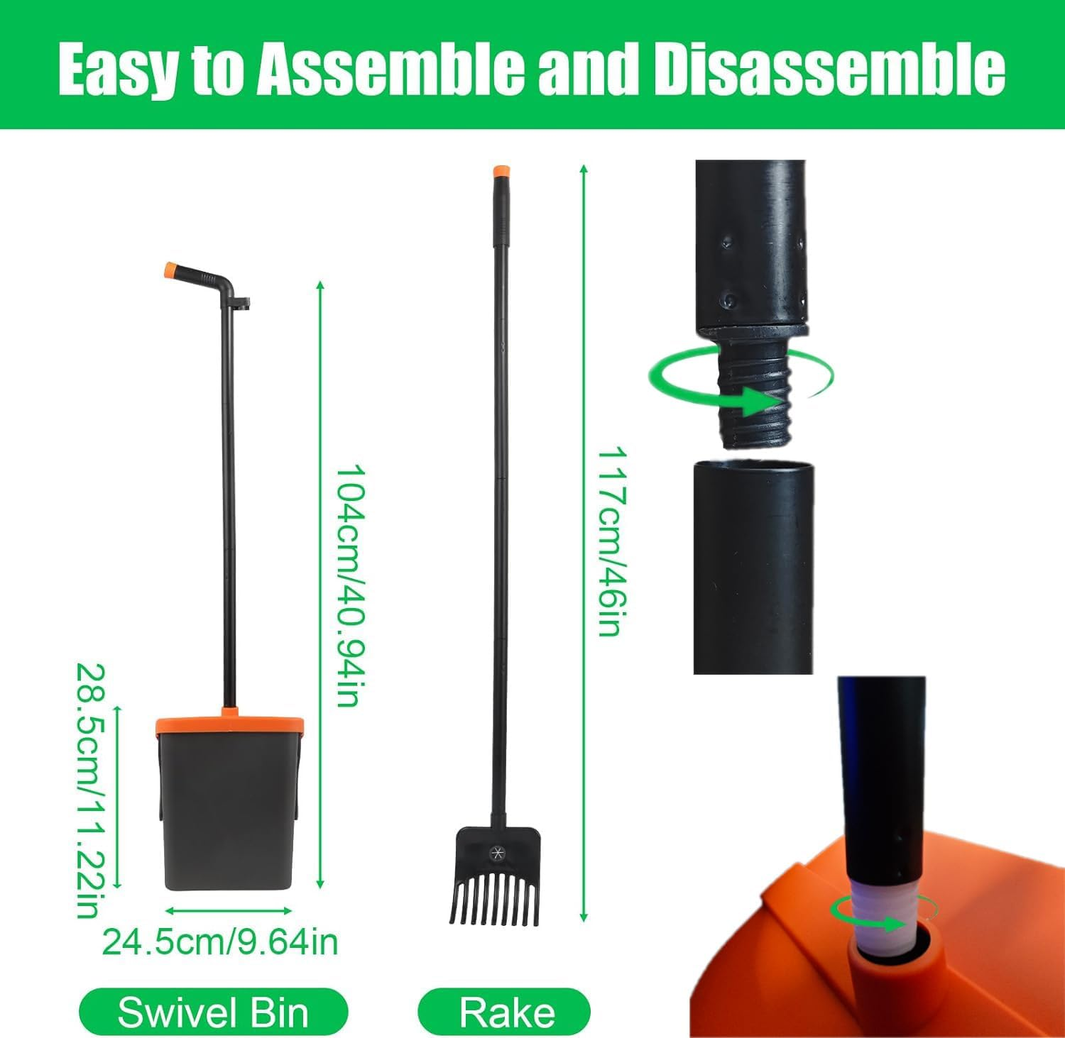 Pooper Scooper, Large Swivel Dog Poo Bin with Lid, 46" Adjustable Long Handle Dogs Poop Scoop with Waste Bags, Pet Waste Use for Garden, Yard, Grass, Dirt or Gravel - Easy to Clean Pet Supplies image number 4