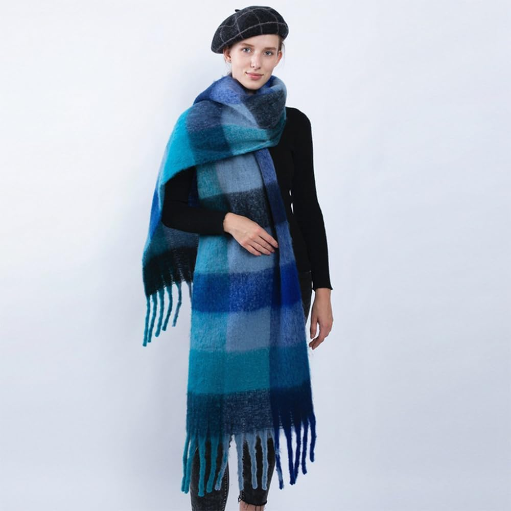 WYNAKESHU Women Scarf Winter Big Colorful Checked Thick Warm Wrap Scarves Casual Tassel Blanket Scarf Stylish Plaid Design