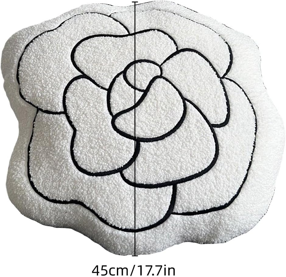 AIMALL Camellia Floral Knit Throw Pillow, 17.7" Casual Black & White Cushion, Decorative French Style Soft Accent for Home Decor - Black image number 6