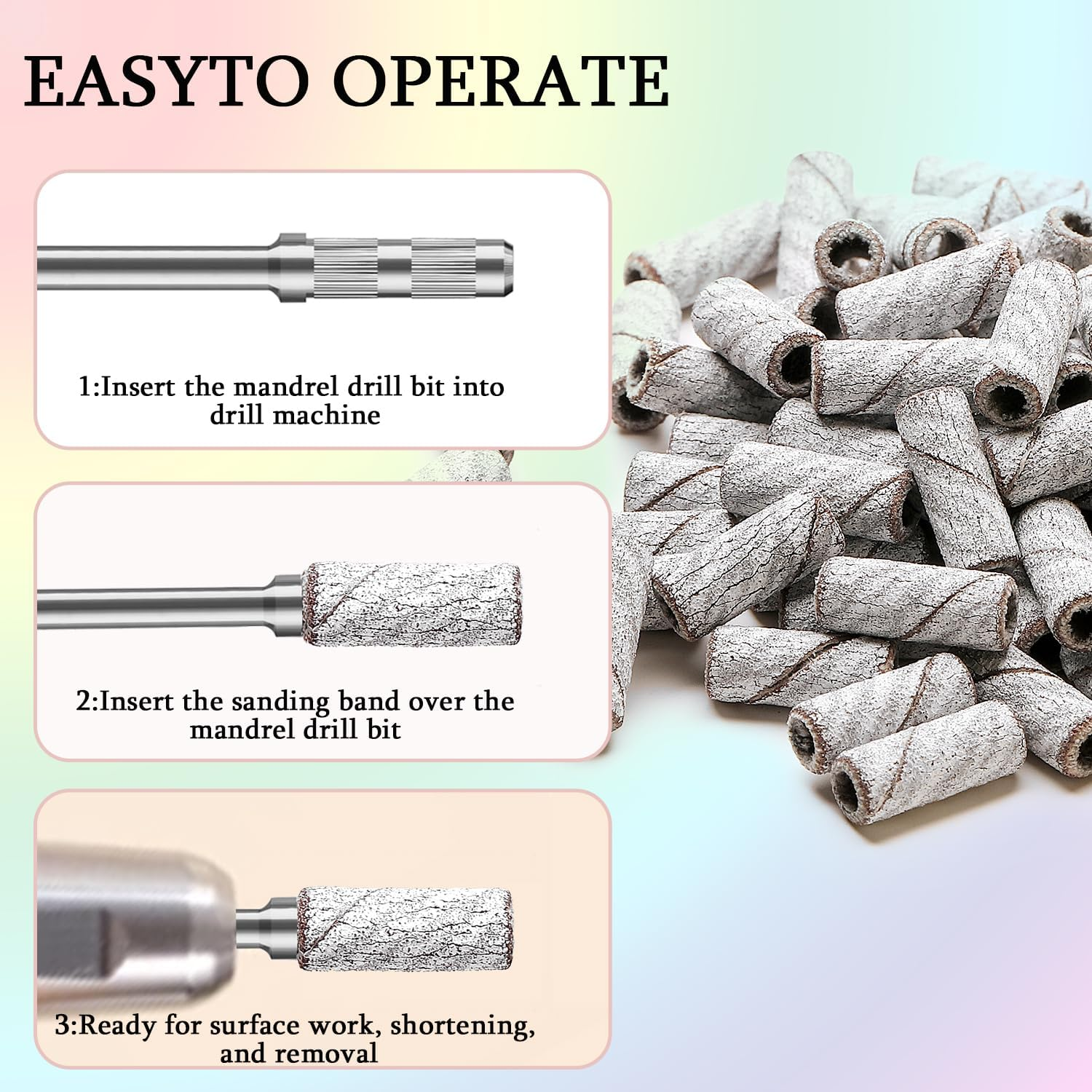 ERUIKA 100Pcs Nail Drill Bits Small Sanding Bands with Upgrade 3.1Mm Mandrel Bit, 240 Extra Fine Grit Nail File Sanding Bands for Acrylic Nails Gel Removing Shaping Manicures and Pedicure(Zebra,240)