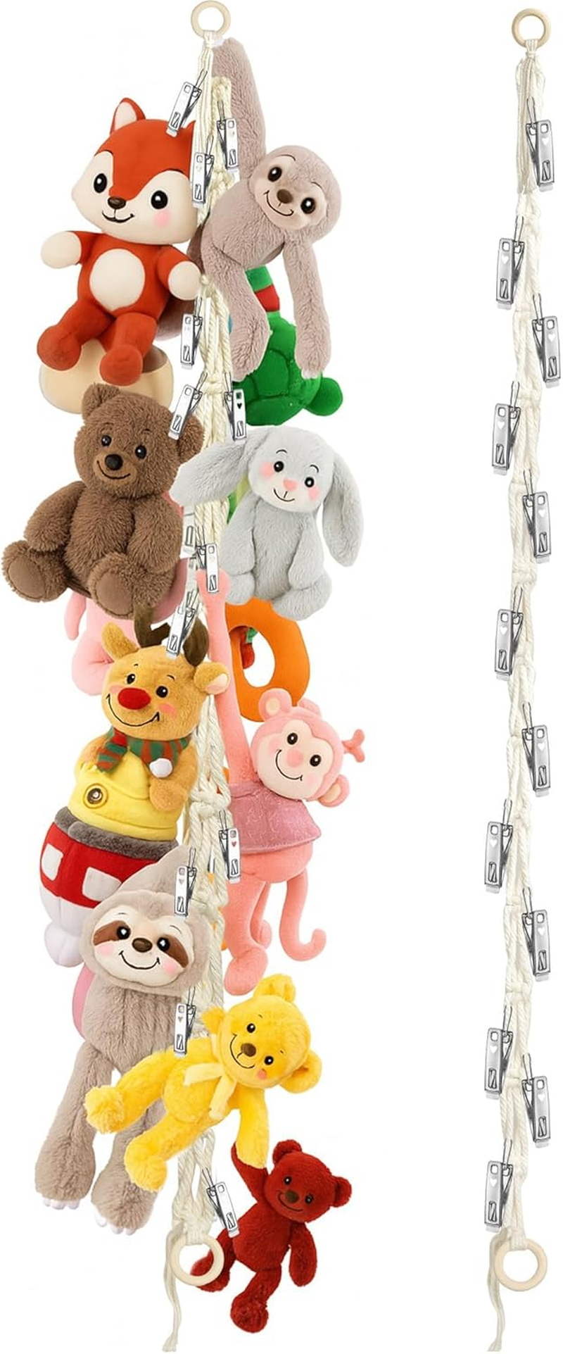Stuffed Animal Storage Hammock Corner - Hanging Stuffed Animal Holder with 20 PCS Metal Clips, Boho Stuffed Animal Organizer Chain for Hanging Hats Socks Holiday Cards