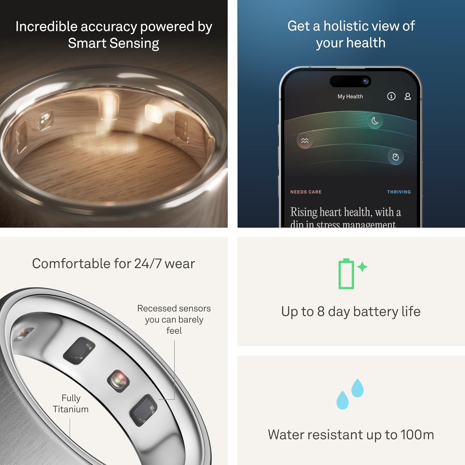 Oura Ring 4 - Brushed Silver - Size 9 - Smart Ring - Size First with Oura Ring 4 Sizing Kit - Sleep Tracking Wearable - Heart Rate - Fitness Tracker - up to 8 Days of Battery Life image number 6