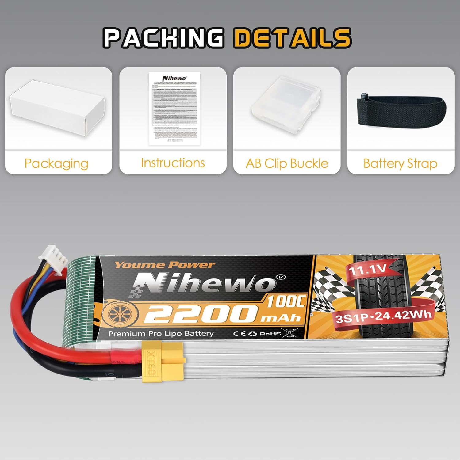 3S Lipo Battery 11.1V 2200Mah RC Lipo Battery Pack 100C with XT60 Plug Compatible with RC Cars, Trucks, Boats, Airplanes, Helicopters, Drone, FPV Racing Hobby Models (2 Pack) image number 3