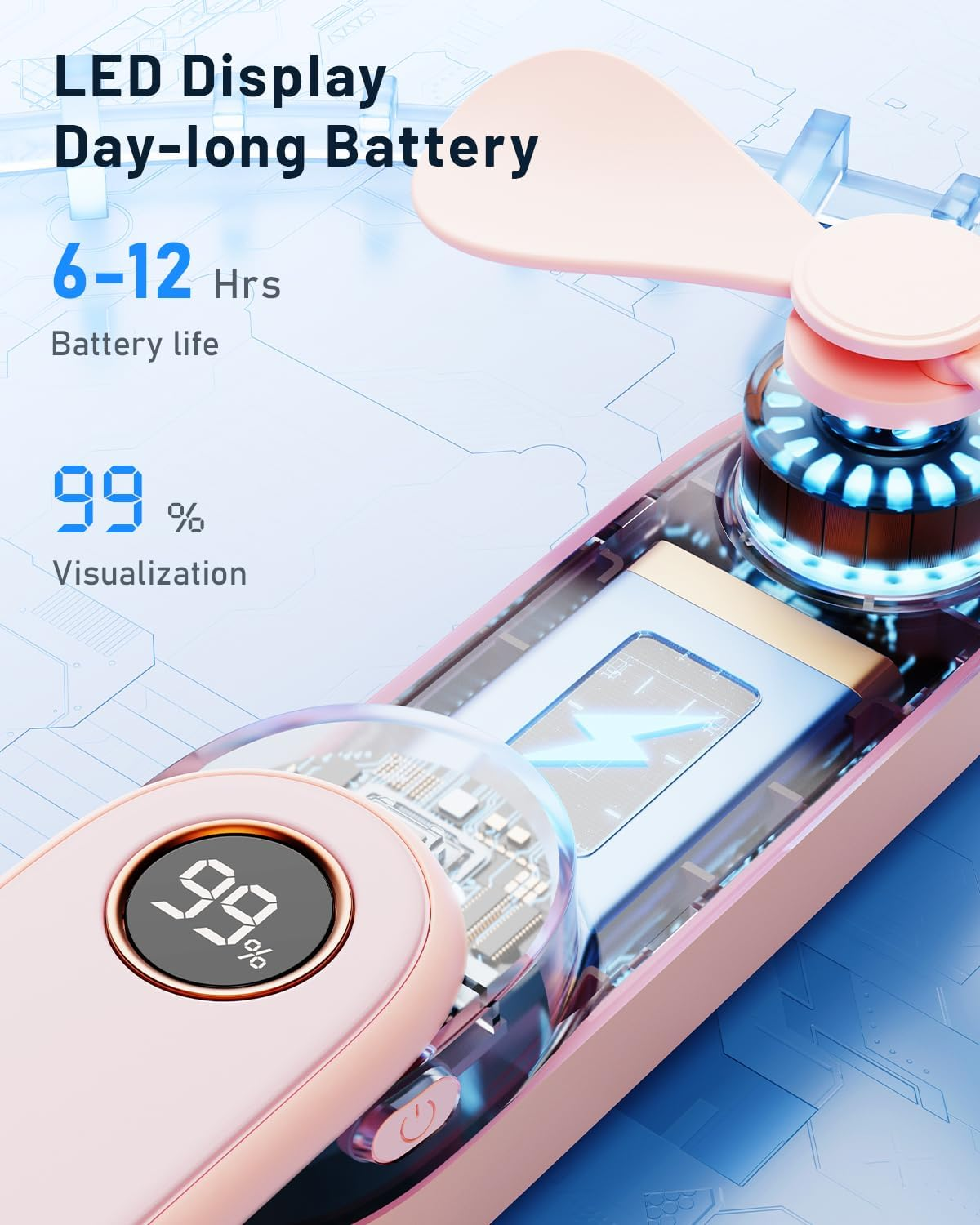 SWEETFULL Portable Handheld Mini Fan Rechargeable, 3-IN-1 Foldable Personal Fan with LED Display & Flashlight for Travel Home, Quiet Small Pocket Fan for Women Girls, Cute Summer Gifts, Pink - Pink image number 2