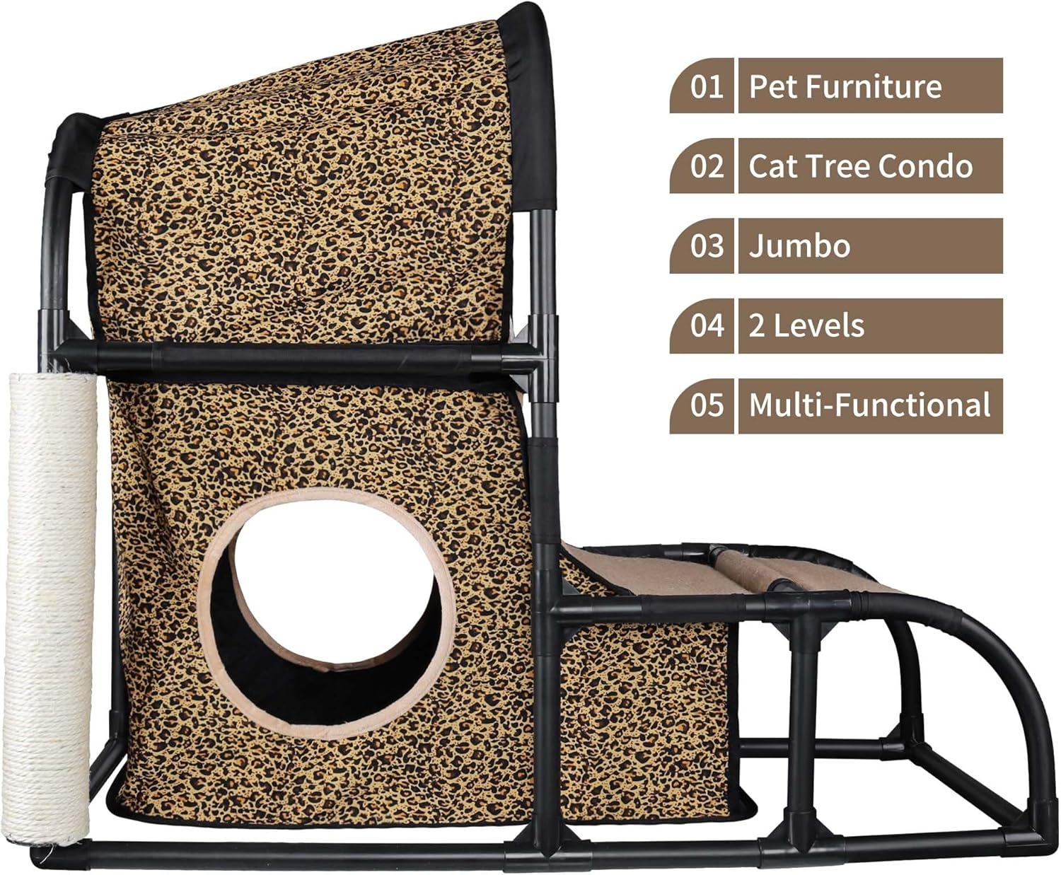 Goetland PVC Modern Cat Condo House Tree Medium Tower Bed Scratching Post Climber with Peek Hole and Dangling Ball for Kitty Indoors Leopard image number 6