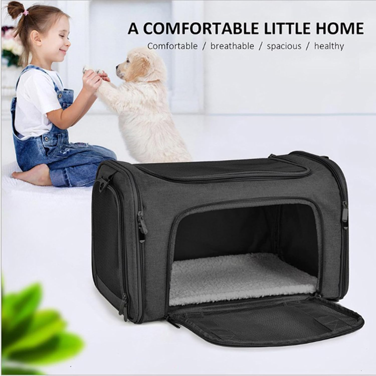 Large Cat Carriers Dog Carrier Pet Carrier for Medium Large Cats Dogs up To, Large Dog Carrier Soft Sided, Collapsible Travel Puppy Carrier (Large, Black) image number 5