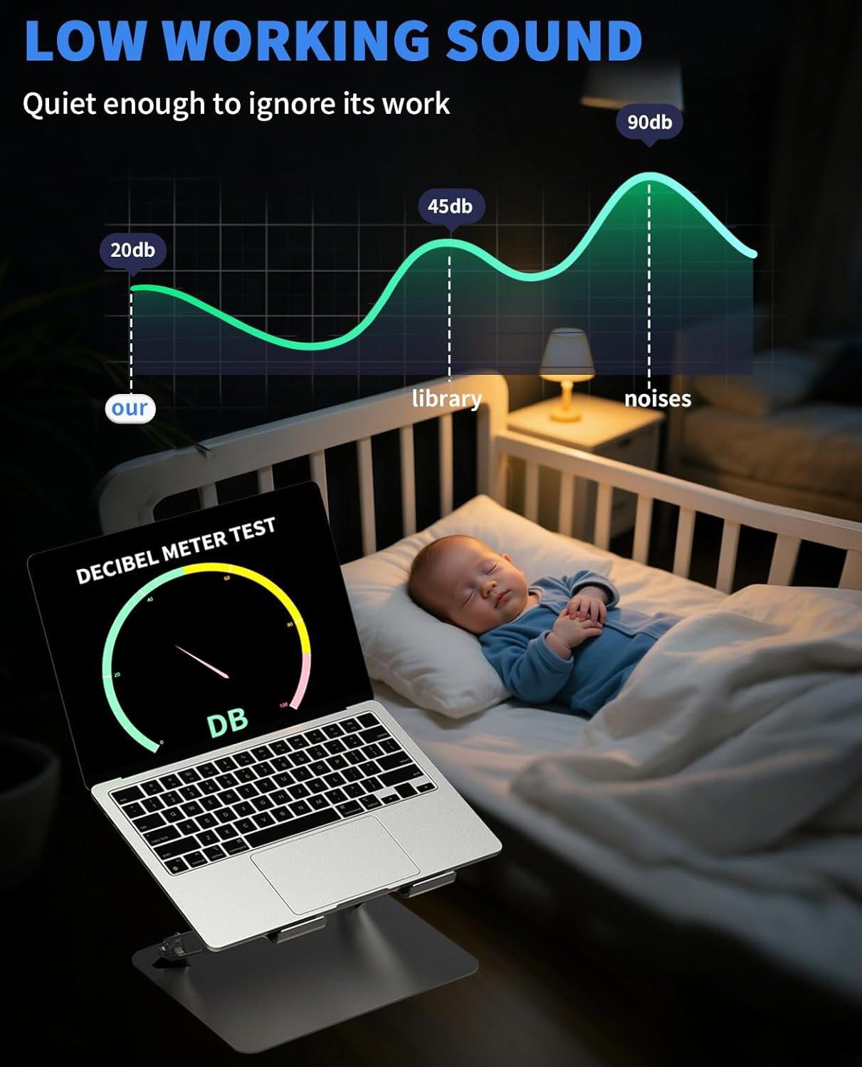 SOUNDANCE Laptop Cooling Pad with Upgrade Low-Noise Fan and 3.0 USB Hubs, Ventilated Laptop Cooler Prevent Overheating, Ergonomic Stand Support up to 17&rdquo; Gaming Notebook Computer, Aluminum image number 2