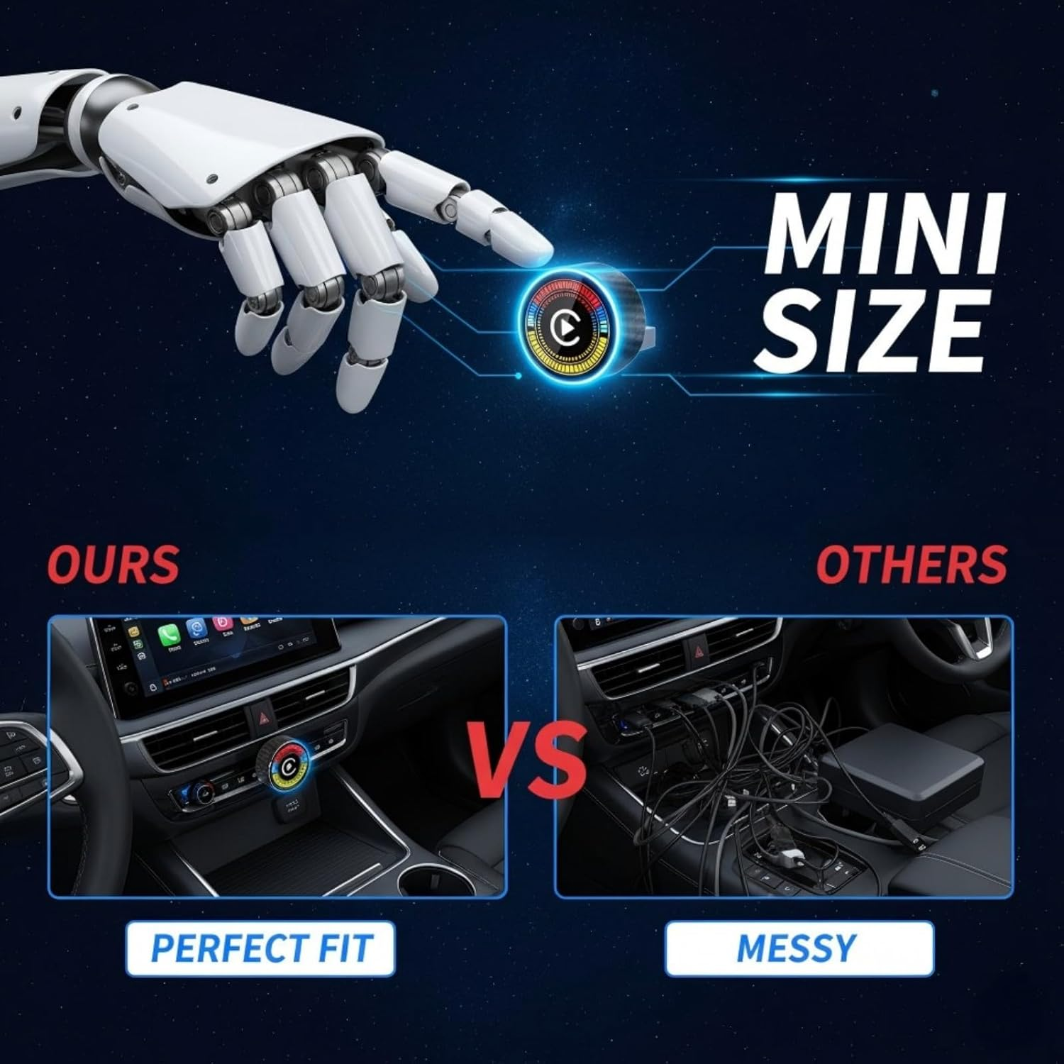 2-In-1 Wireless Carplay Adapter & Android Auto Wireless Adapter, Mini Carbon Fiber Design, 5.8Ghz Wifi No Delay Dongle for Cars with Factory Wired Carplay, Plug & Play, Includes USB & USB-C image number 6