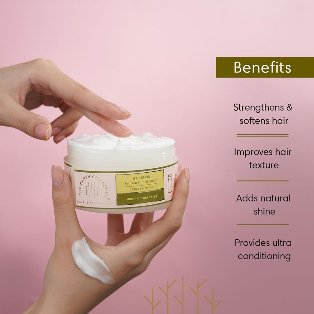 THE EARTH COLLECTIVE Protein Nourishment Hair Mask - Improves Hair Texture, Softens Hair, Deep-Conditioning, Maintains Colour-Treated Hair (200 Ml) image number 6