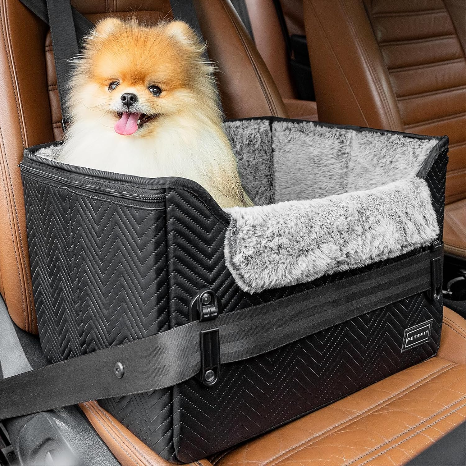 Petsfit Dog Car Seat for Small Dogs, Stable & Secure Dog Seat Car Rear Seat with Seat Belt Retaining Clip, Dog Basket Car Isofix with Washable Plush Cushion for Dogs and Cats up to 5.4 Kg